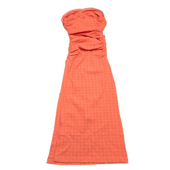 Free People Brandie Midi Flamingo size Xsmall Xs Orange Slit Ruched Strapless - Picture 4 of 7